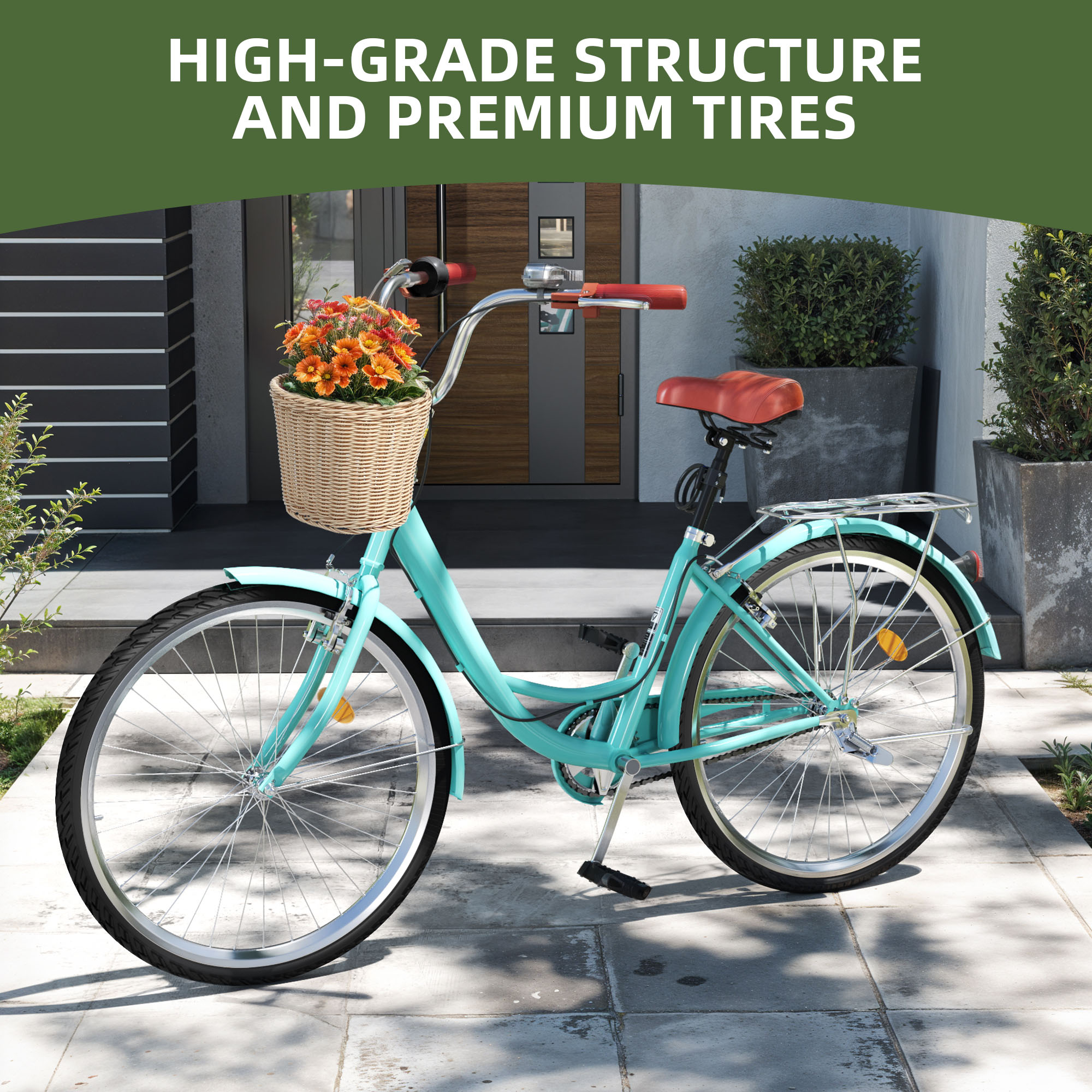 Uforic 24" Beach Cruiser Bike for Women, 7-Speed Adjustable Seat Bike Bicycle for Adult City Commuter, Mint Green