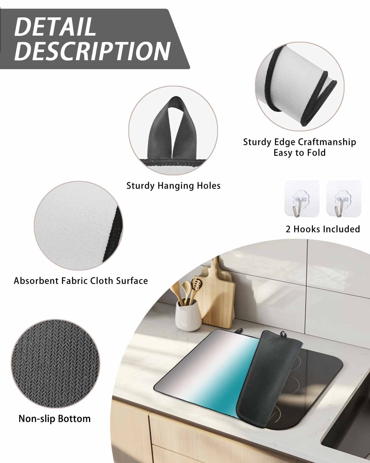Stove Top Covers for Electric Stove, Turquoise Gray Ombre Glass Stovetop Cover Protector, Farmhouse Teal Gradient Modern Art Induction Cooktop Protector Oven Mat for Kitchen Countertop 36"x21"