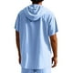 thumbnail image 3 of pstuiky camisetas de hombre, Blusa de lino con capucha y manga corta para hombre, color liso, con botones y cordón ajustable camisas casuales para hombre m, 3 of 8