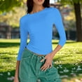 thumbnail image 4 of Antinious Ladies Crewneck Short Sleeve Solid Elastic Cropped 3/4 Sleeve Casual Summer Tops, 4 of 5