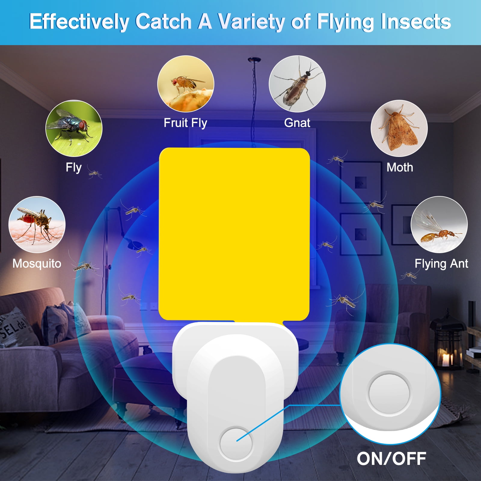 Flying Insect Trap,2023 Upgrade Mosquito Trap Gnat Indoor,Light Attractant Indoor Night Light Fly Trap with Sticky Pad for Flies,Gnats(10Pcs Sticky glue card)