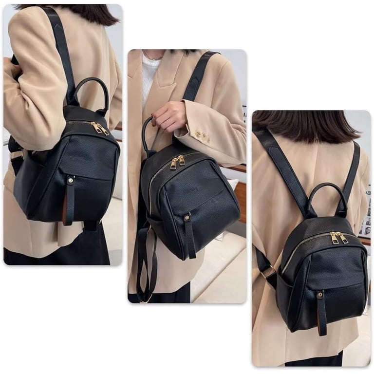 Small Vegan Leather Backpack Purse with Multiple Pockets for Daily Use Small Vegan Leather Backpack Purse with Multiple Pockets for  main image 3