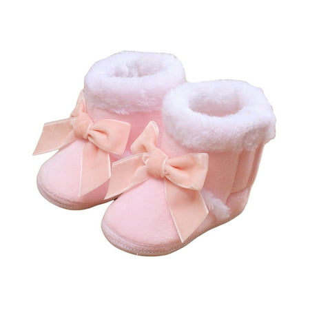 

Girl Shoes Infants Anti-Slip Home Patch Color Big Bow Plush Boots