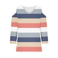 thumbnail image 4 of Lmnyox Striped T Shirt for Women Cold Summer Shoulder Blouse Loose Casual Long Sleeve V Neck Tunic Tops, 4 of 5