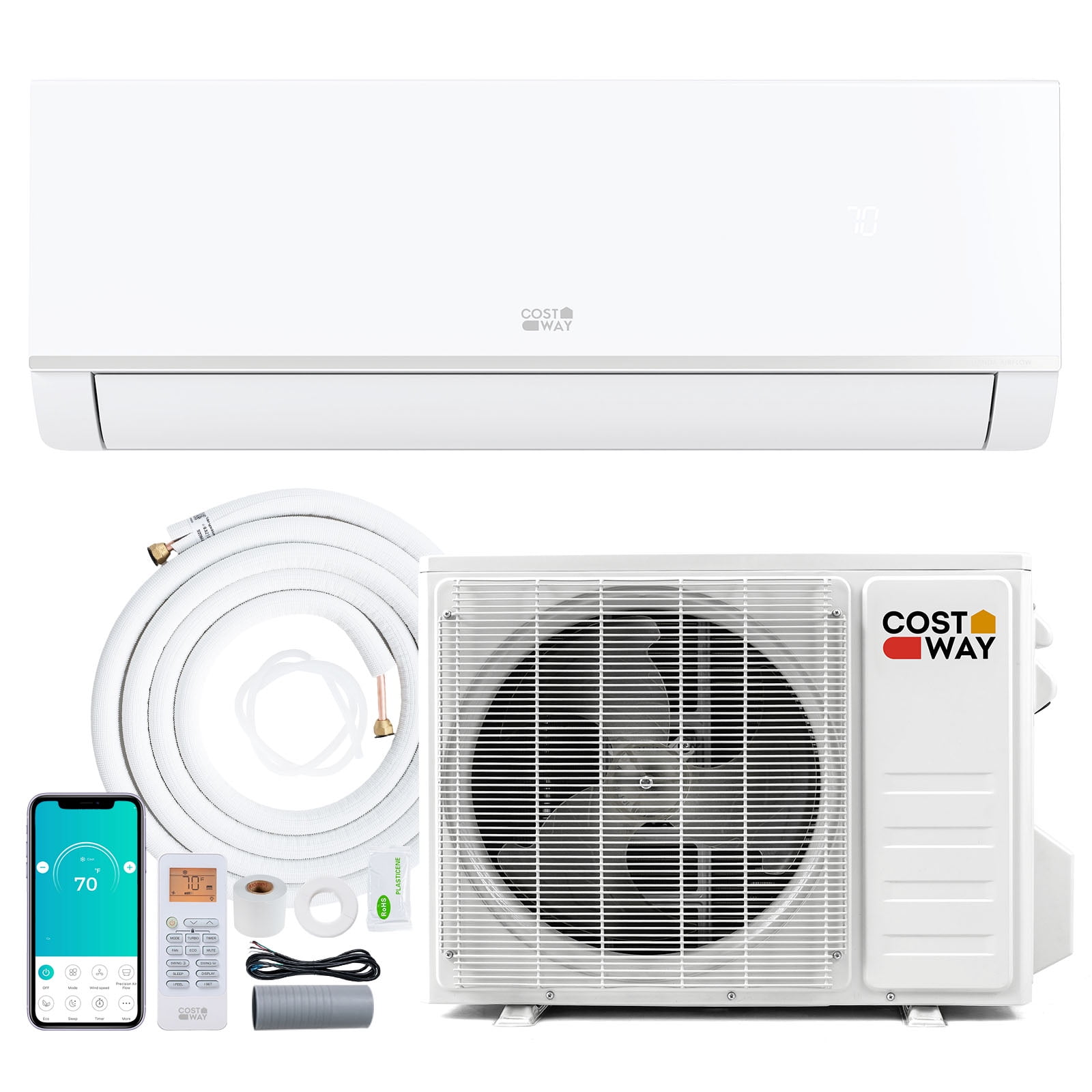 Costway 12000 BTU 20 SEER2 208/230V Wifi Enabled Mini Split Air Conditioner & Heater with Installation Kit