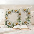 thumbnail image 3 of Spring Pastoral Pillow Covers 2 Pack White Circle Flower Linen Texture Pillowcase Waterproof Outdoor Throw Pillow Cover for Patio Garden Square Cushion 26”x26”, 3 of 9