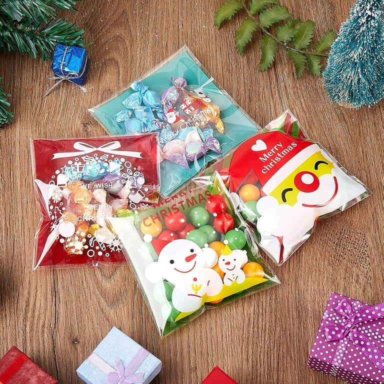 400pcs Christmas Clear Cellophane Bags Christmas Small Candy Bags