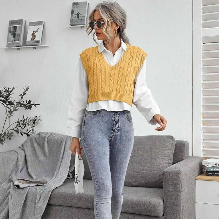 Herrnalise Sweater Vest for Women V Neck Sleeveless Knit