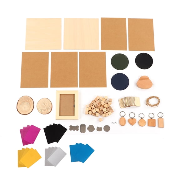 Kit De Material Lser, 11 Tipos De Material Acero Inoxidable Madera De Pino Fabricacin De Bricolaje Juego De Material De Grabado Lser CNC Para Carpintera, DIY Hacer Decoraciones Para El Hogar