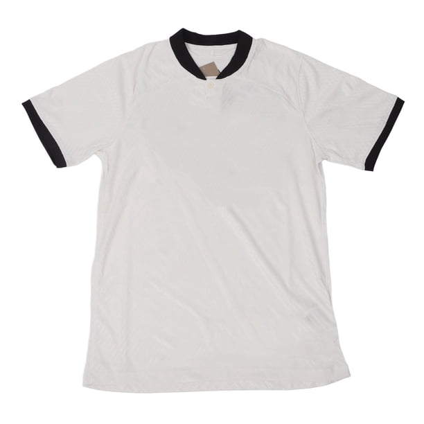Camiseta de fútbol para hombre, manga corta, abotonada, con estampado de letras, transpirable, rendimiento atlético, camiseta blanca M
