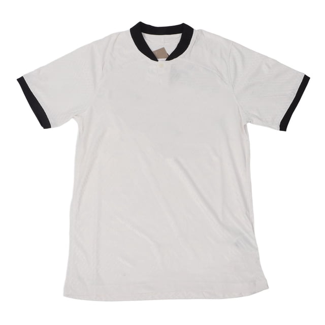 Camiseta de fútbol para hombre, manga corta, abotonada, con estampado de letras, transpirable, rendimiento atlético, camiseta blanca M