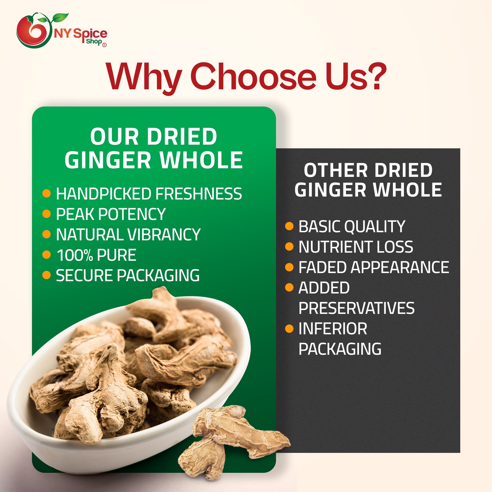 NY SPICE SHOP Dried Whole Ginger - 3 Pound - Whole Dried Ginger - Whole Ginger Root Herb - Dried Ginger