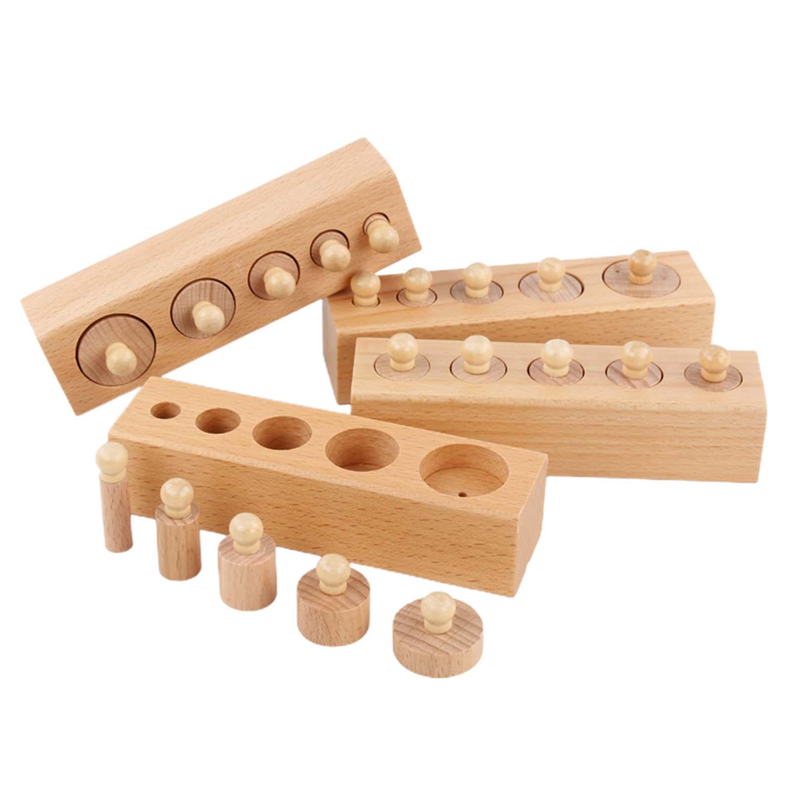 LeeQinersw 4 Pieces Wooden Knob Log Cylinder Blocks Patterning Early Development Board Game