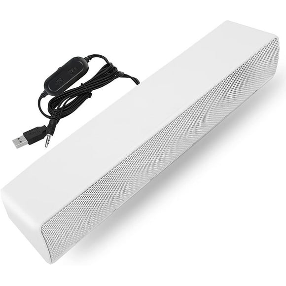 LAICAIW PC Soundbar, Portable USB Wired Stereo Speaker 3.5mm Input Music Player Lossless Bass Surround Sound Box for Desktop Laptop,TV, MP3, MP4, Computer Speaker(White)