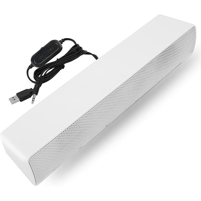LAICAIW PC Soundbar, Portable USB Wired Stereo Speaker 3.5mm Input Music Player Lossless Bass Surround Sound Box for Desktop Laptop,TV, MP3, MP4, Computer Speaker(White)