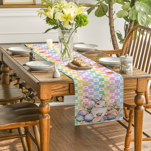 Fwttom Easter Decorations Easter Egg Bunny And Floral Table Runner Suitable For Outdoor And Indoor Party Decorations And Kitchen And Home Dining Table Decorations