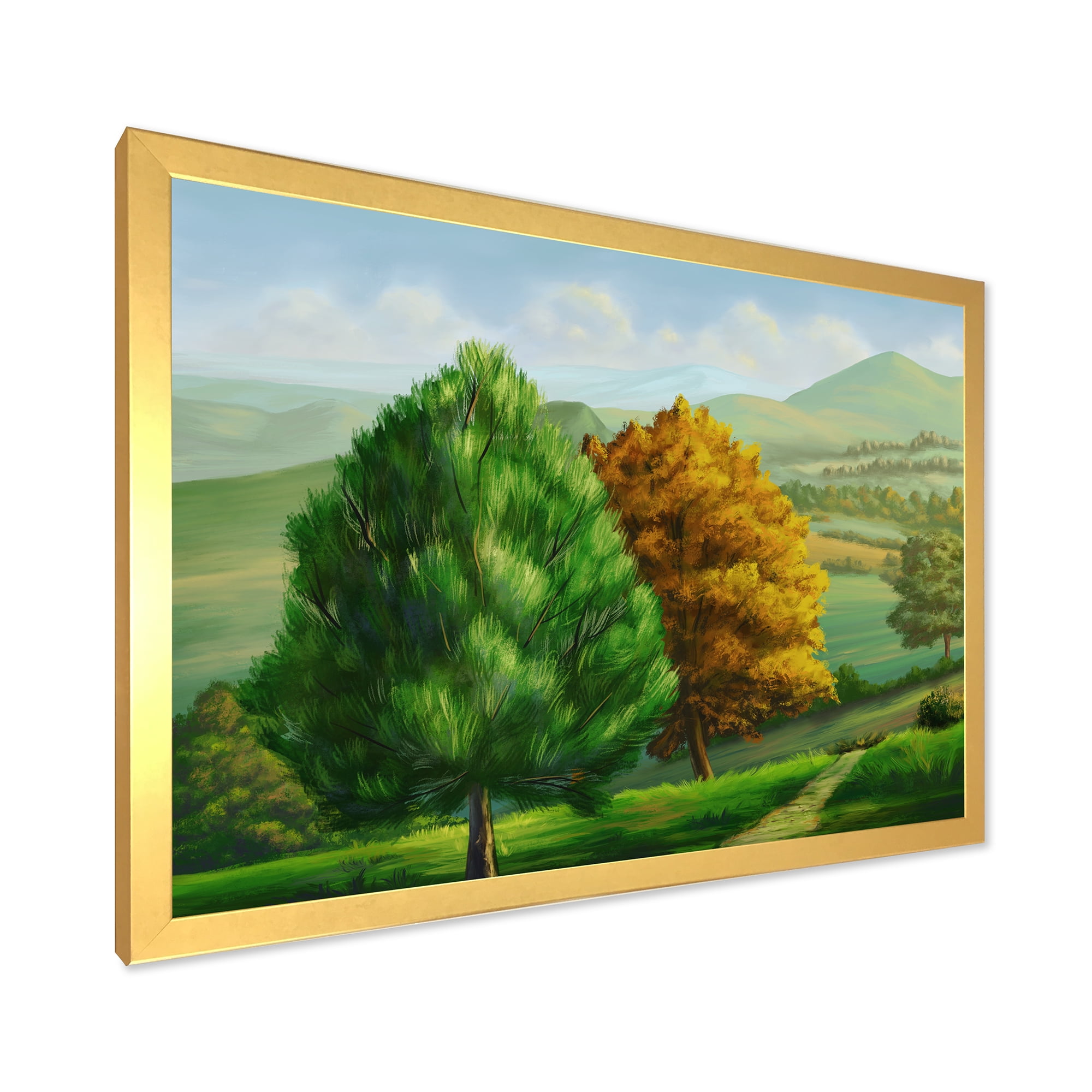 Designart 'VIbrant Trees With Country Scenery' Traditional Framed Art Print