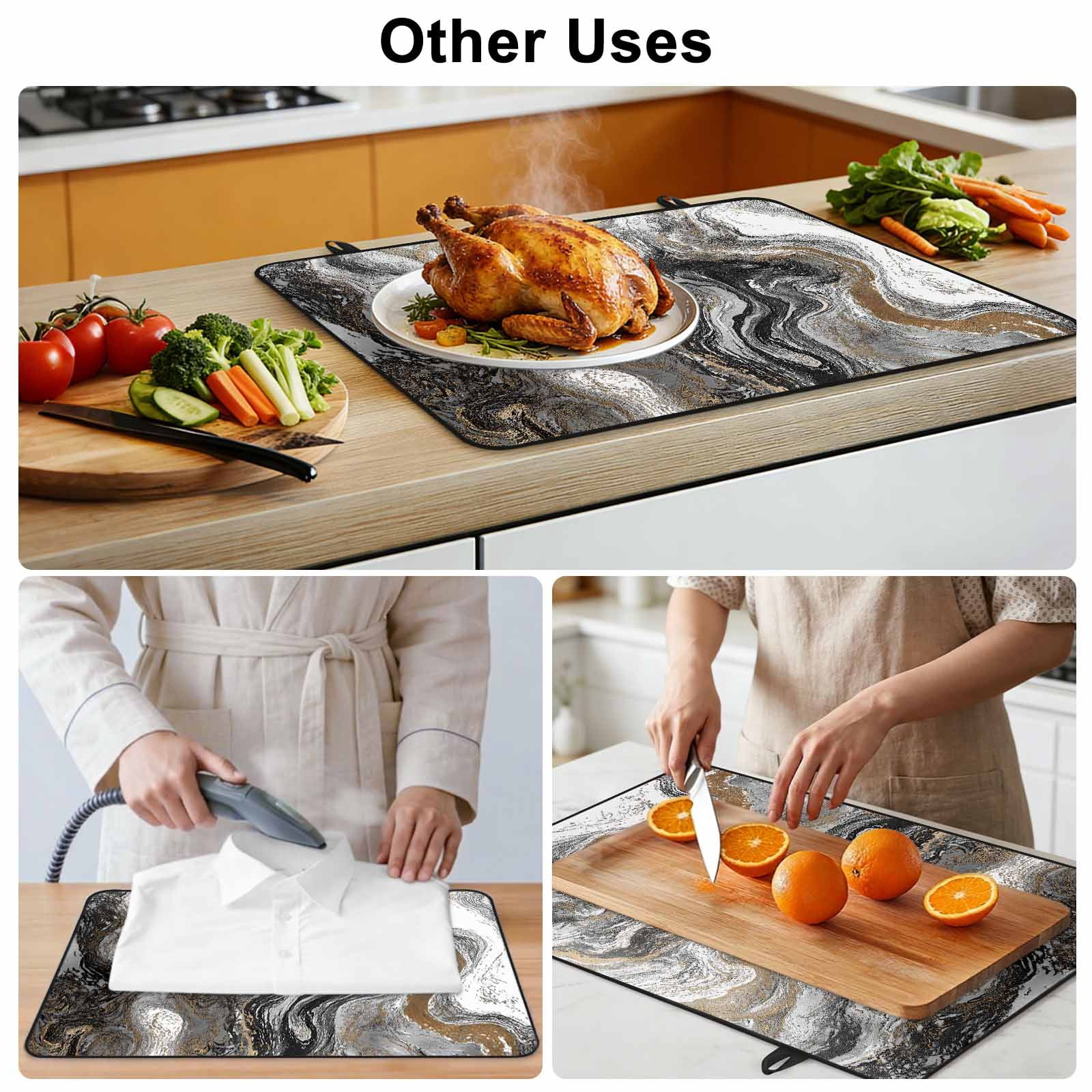 Black Marble Stove Top Cover for Electric Stove, Heat-proof & Non Slip Glass Top Stove Cover Protector, Retro Chic Abstract Mottled Texture Art Kitchen Flat Cooktop Rubber Mat 28.5x20.5 Inches