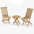 thumbnail image 2 of Costway 3PCS Patio Bistro Set Round Table Indonesia Teak Wood Folding Chair Slatted Tabletop Seat, 2 of 9