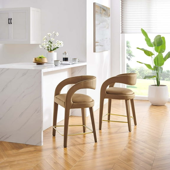 Modway Pinnacle Performance Velvet Counter Stool Set of Two in Brown Gold