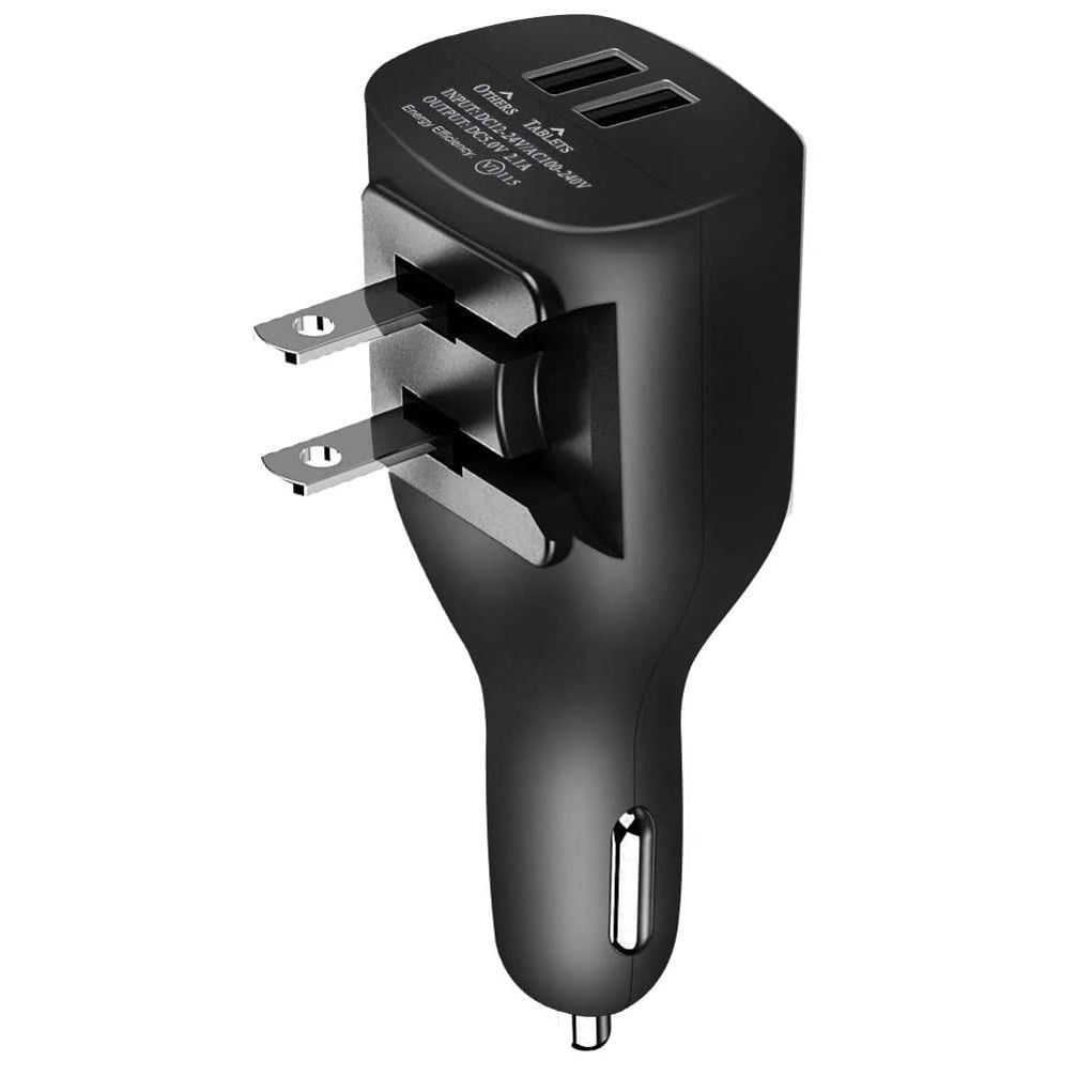 2-in-1 Car Home Charger for Nokia XR20/XR21 - Coiled USB Cable Micro-USB to USB-C Adapter Charger Cord Power Wire Black Folding Prongs for Nokia XR20/XR21