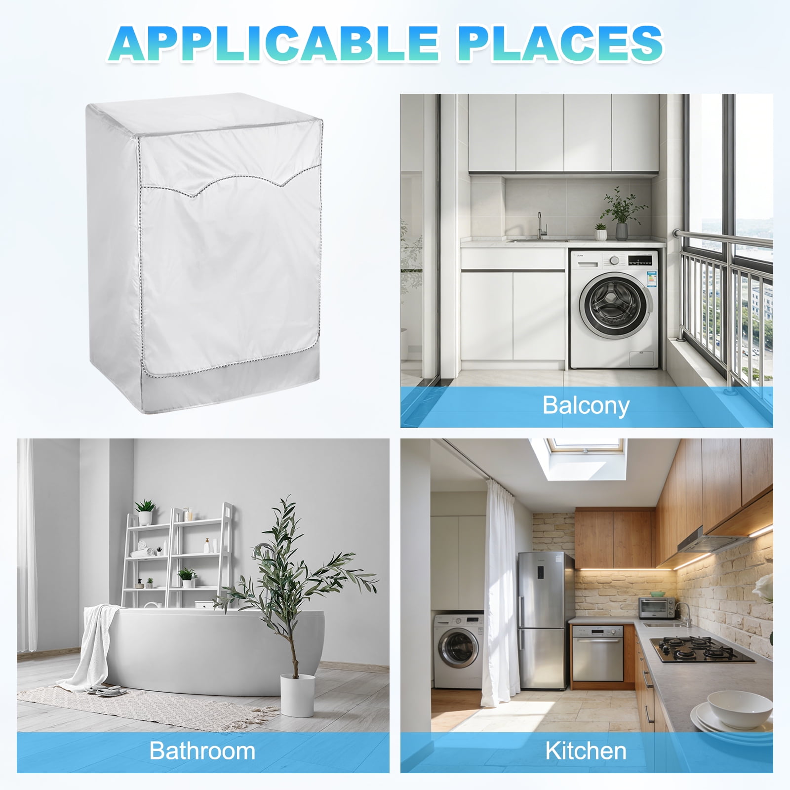 Uxcell 2 Pcs Washer and Dryer Covers 24"x22"x33"- Waterproof, Dustproof, Sun-Proof Front-loading 3 Side Washing Machine Cover with Zipper for Laundry Room Balcony, Silver