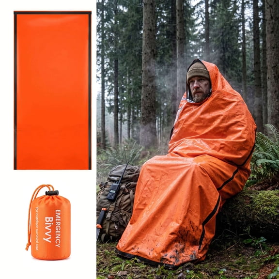 Luxtrada Emergency Survival Sleeping Bag Lightweight Waterproof Thermal Emergency Blanket Bivy Sack with Portable Drawstring Bag for Outdoor Adventure, Camping, Hiking, Orange