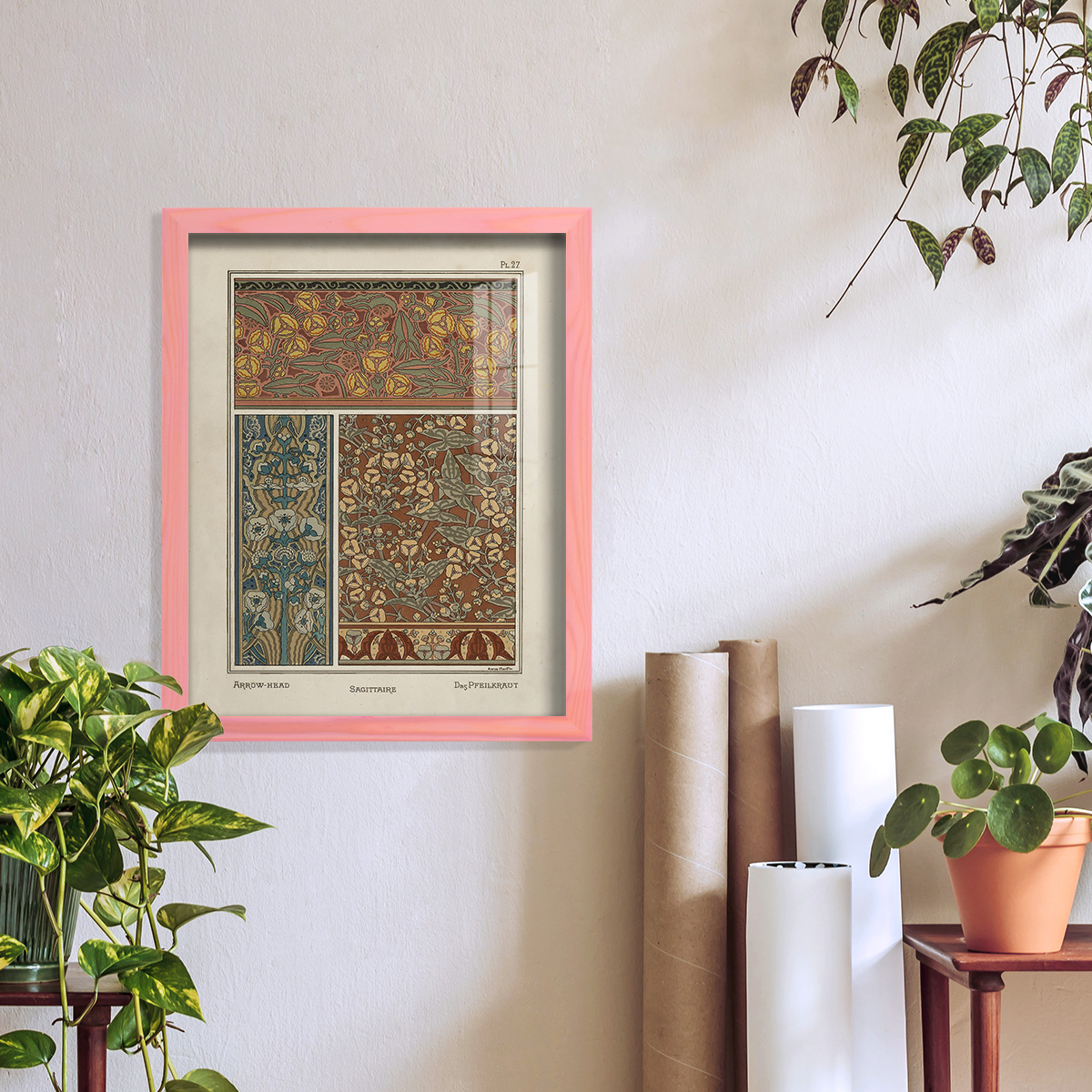 Nouveau Decorative II - Framed Print w/glass - Sunset Pink