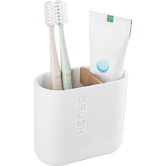 YSTINNG Toothbrush Holders Bamboo Electric Toothbrush Holder Bathroom Storage Organizer Countertop for Toothpaste, Floss, Razor, White DYF329-1691