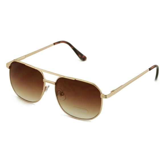Metal Aviator Sunglasses - Big Lens Spring Hinge Square - Gold Gunmetal Black Brown