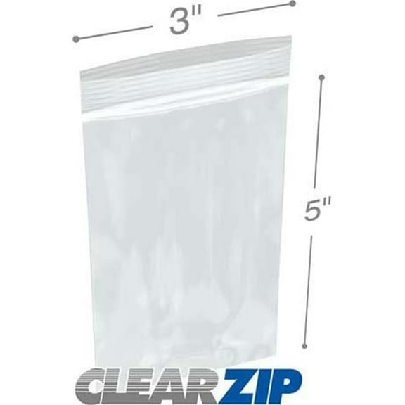 International Plastics CZ1250305 3 x 5 in. ClearZip Lock Bags, 0.00125 Gauge - Case of 1000