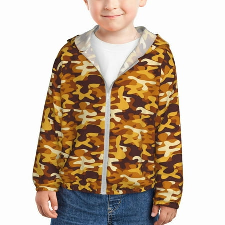 

Qekee Desert Camouflage Print UPF 50+ Kids Sun-Protective Hooded Long Sleeve Rash Guard for Fishing Water Beach Sports -2 Years