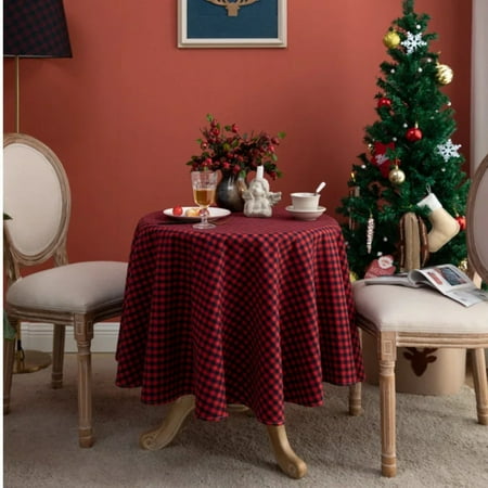 

Christmas Decoration Round Tablecloth Plaid Table Cover for New Year Family Gathering Restaurant Party Dinner Home Decoration