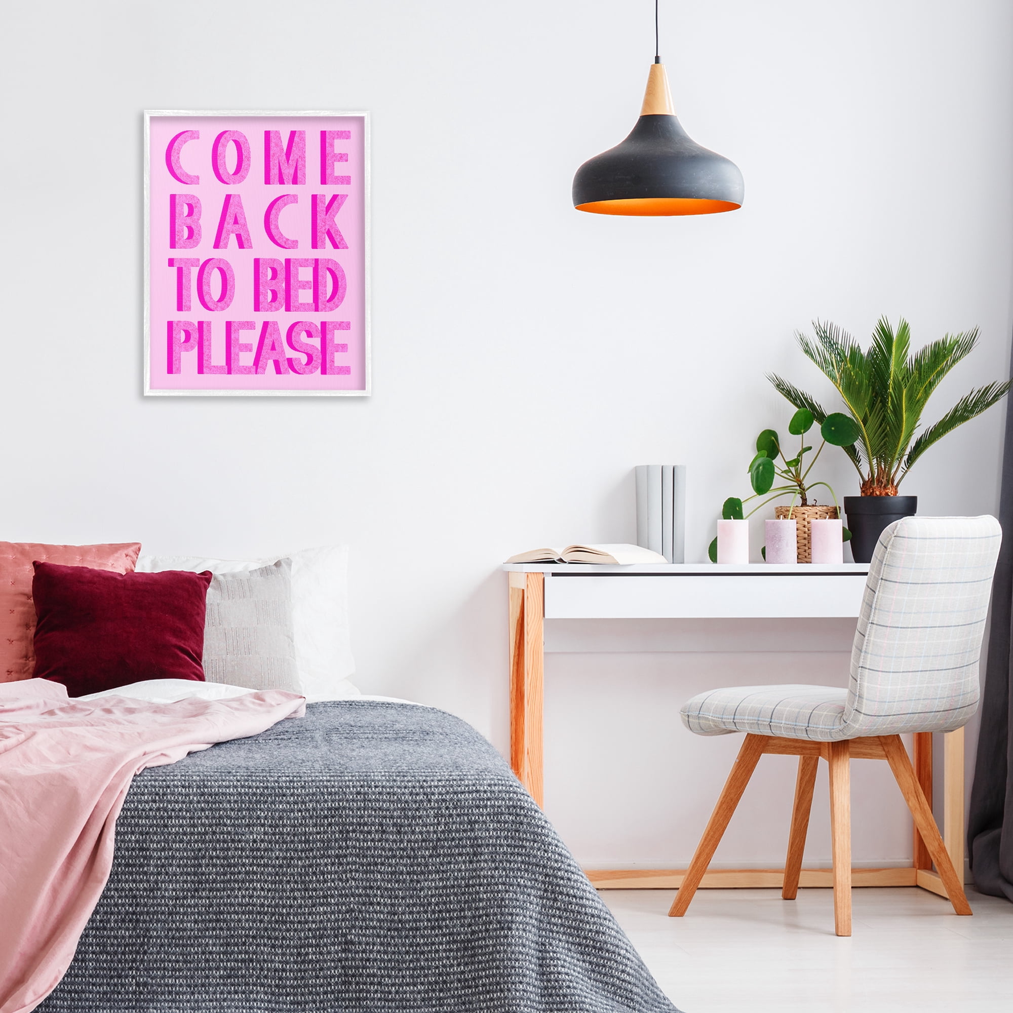 Stupell Industries Purple Back to Bed Typography Painting White Framed Art Print Wall Art, 24 x 30