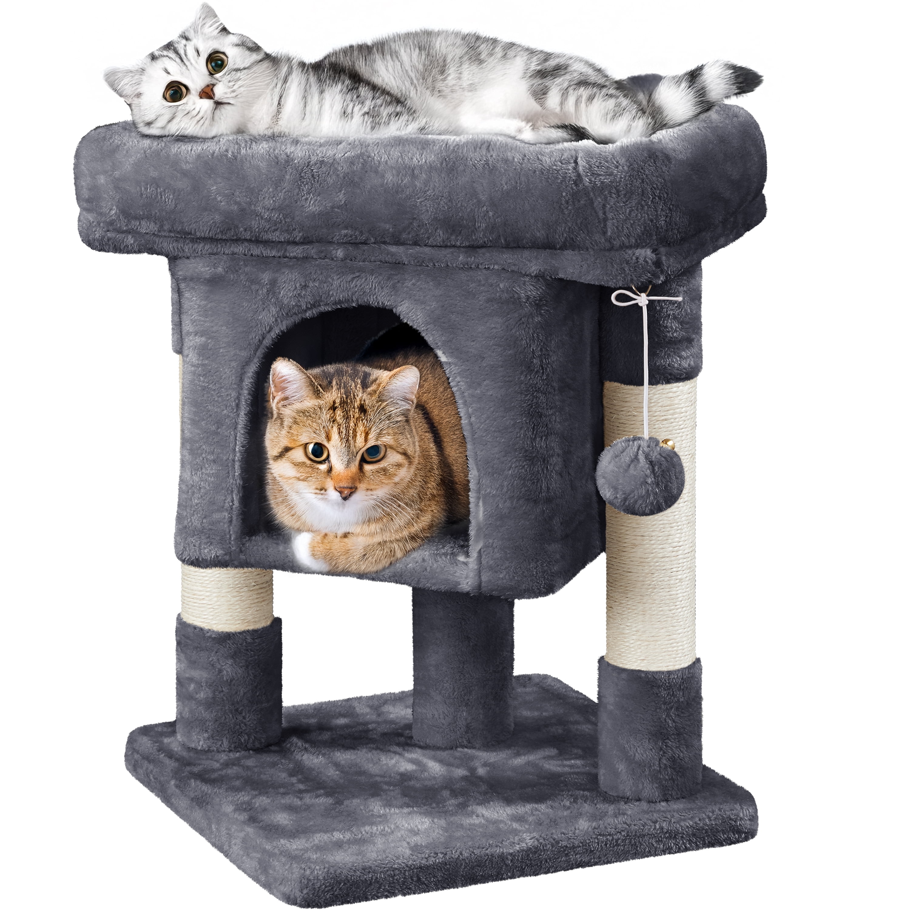 Yaheetech 23.5″ H Spacious Cat Tree with Large Top Perch, Condo & Scratching Posts, Dark Gray