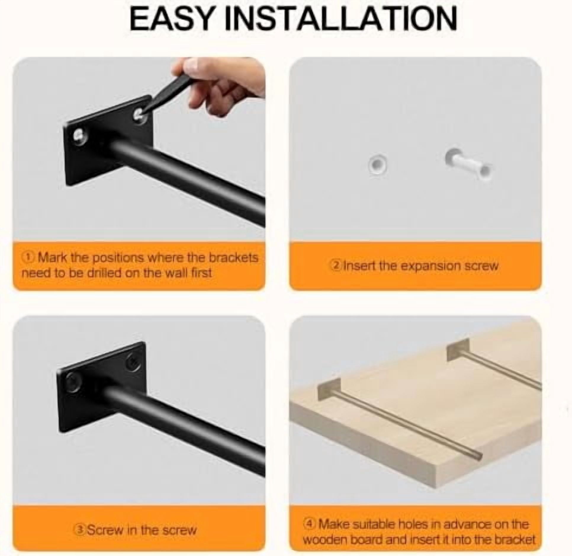 12 Pcs 6" Black Steel Floating Shelf Bracket Blind Shelf Supports - Hidden Brackets for Floating Wood Shelves - Concealed Blind Shelf Support – Screws and Wall Plugs Included