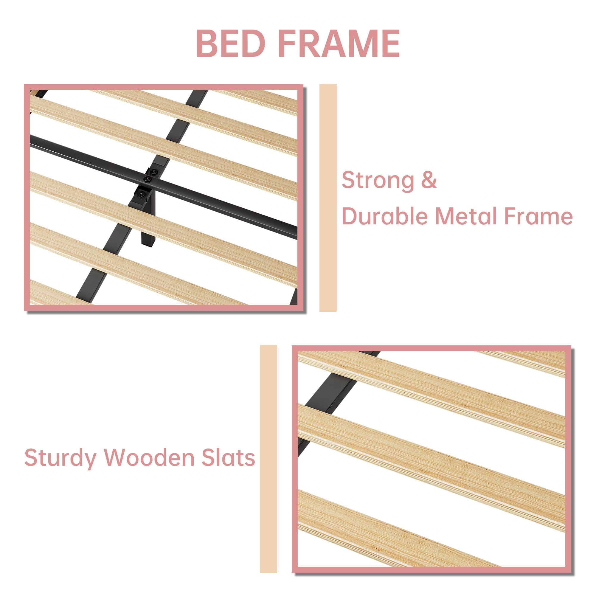 Jojoka Velvet Upholstered Twin Size Bed Frame with Adjustable Headboard, Cute Platform with Strong Wooden Slats Support, No Box Spring Needed, Easy Assembly, for Boys & Girls, Pink