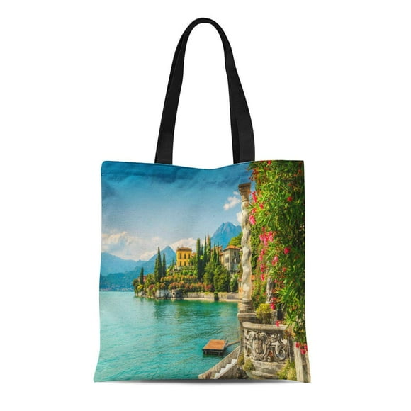 POGLIP Canvas Tote Bag Famous Luxury Villa Monastero Stunning Botanical Garden Decorated Mediterranean Reusable Shoulder Grocery Shopping Bags Handbag