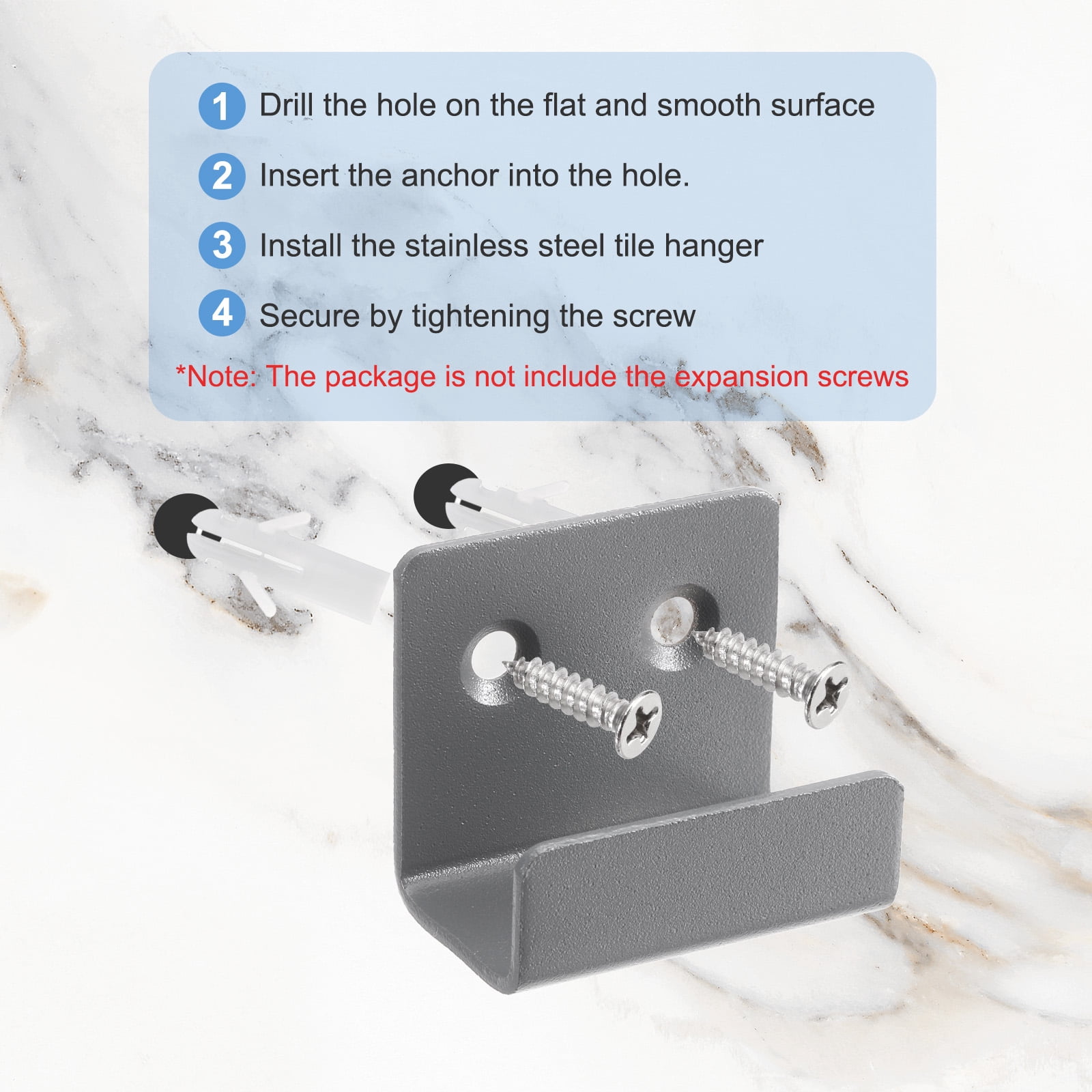 Uxcell 10 Pcs Stainless Steel Tile Hanger, Heavy Duty Wall Mount Bracket, Sand Grey, 20mm(13/16") Inner Width