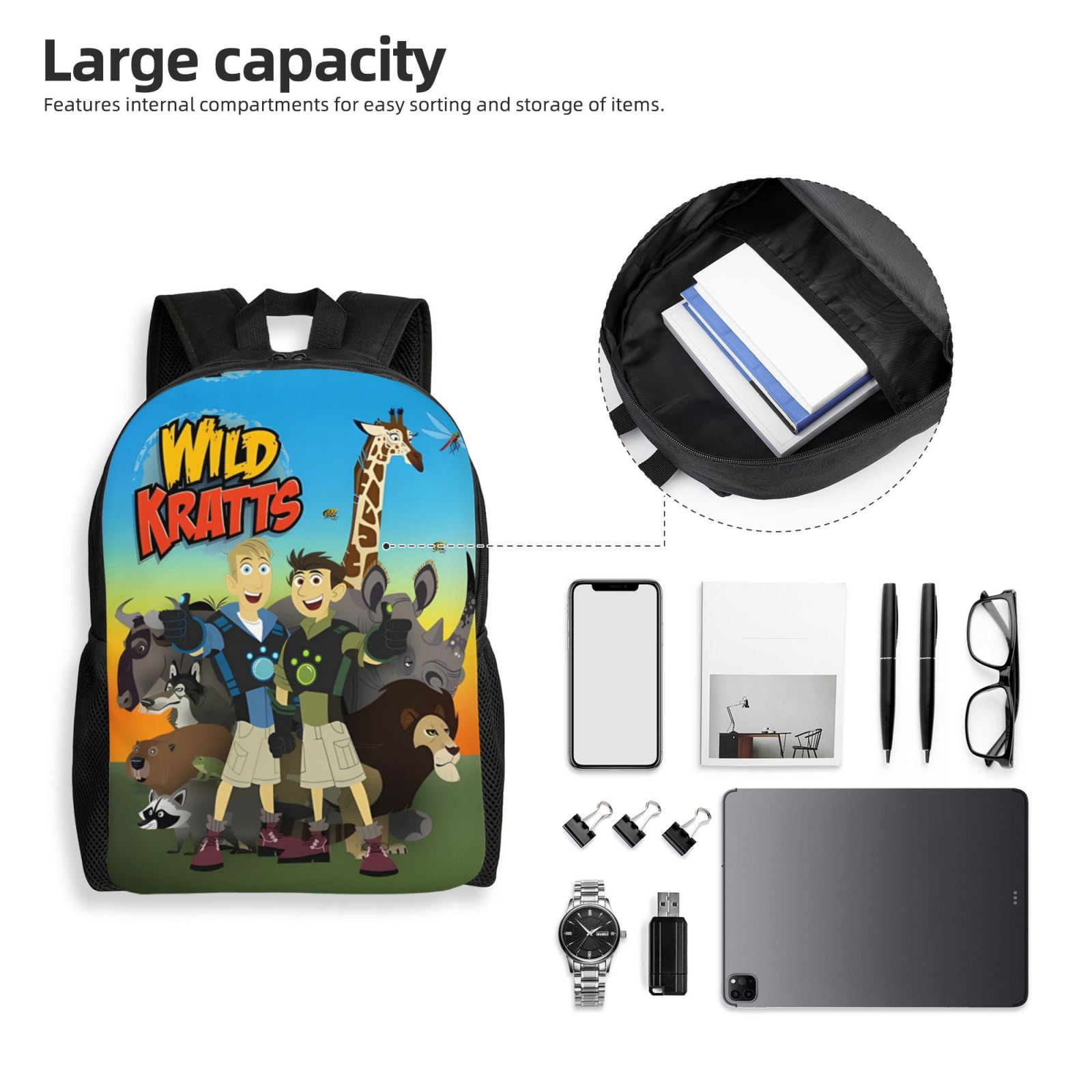 Wild Kratts Backpacks For Men Women Book Bag Travel Hiking Camping Work