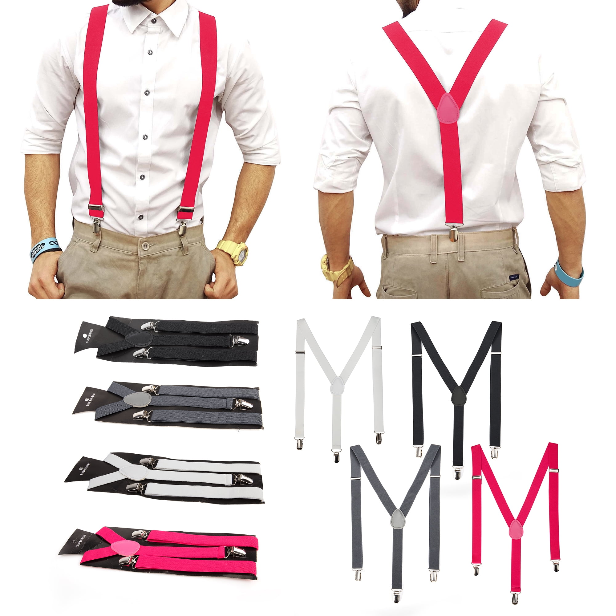 AWAYTR Mens Brown Button End Suspenders - Adjustable Elastic Y Shape Tuxedo  Suspender