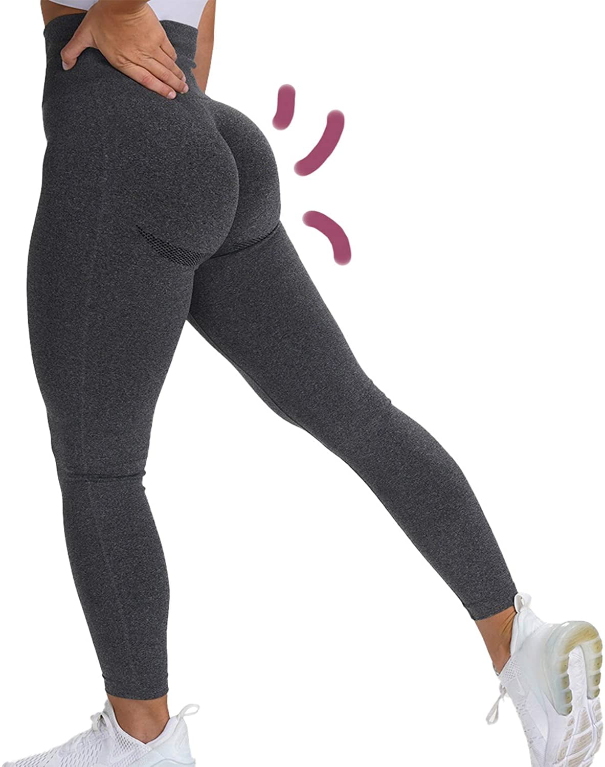 QOQ Womens High Waisted Seamless Workout Leggings Butt Lifting Gym Yoga Pants Booty Scrunch Vital Tummy Control Ruched Tights 