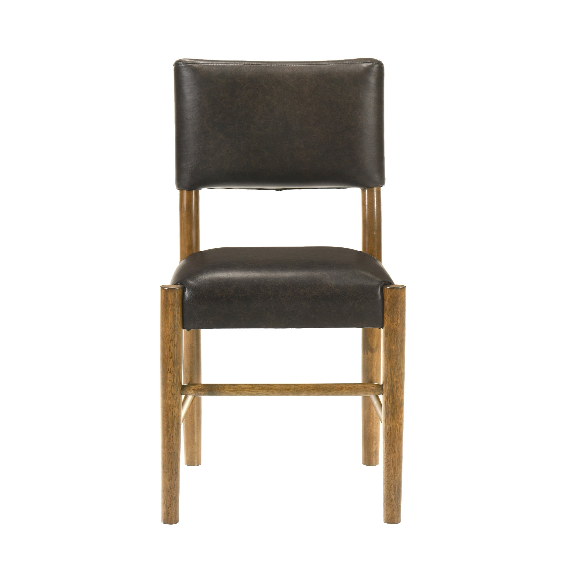 Bennet Modern Wood Dining Chair in Natural Finish with Brown Faux Leather Upholstered Seat - Set of 6