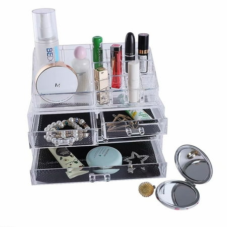 Clearance! Multi-check & 4 Drawers Integrated Acrylic Makeup Case Cosmetics Organizer Transparent Cosmetic Table Organizer Makeup Holder Case Box Jewelry