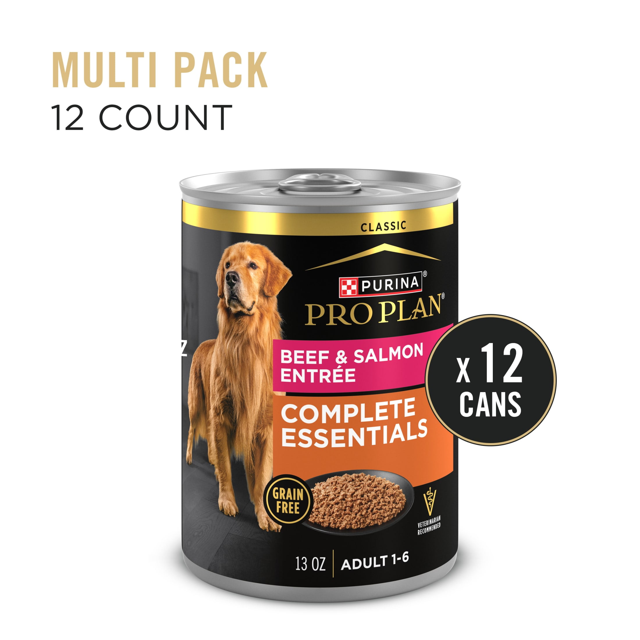 Purina Pro Plan Grain Free Wet Dog Food, Classic Beef and Salmon Entrée, 13 oz Can