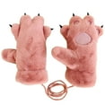 thumbnail image 2 of Gloves for Kids Cute Bear Paw Mittens Warm Lined Fingerless Neck Lanyard Outdoor Kids Mittens Pink One Size, 2 of 4