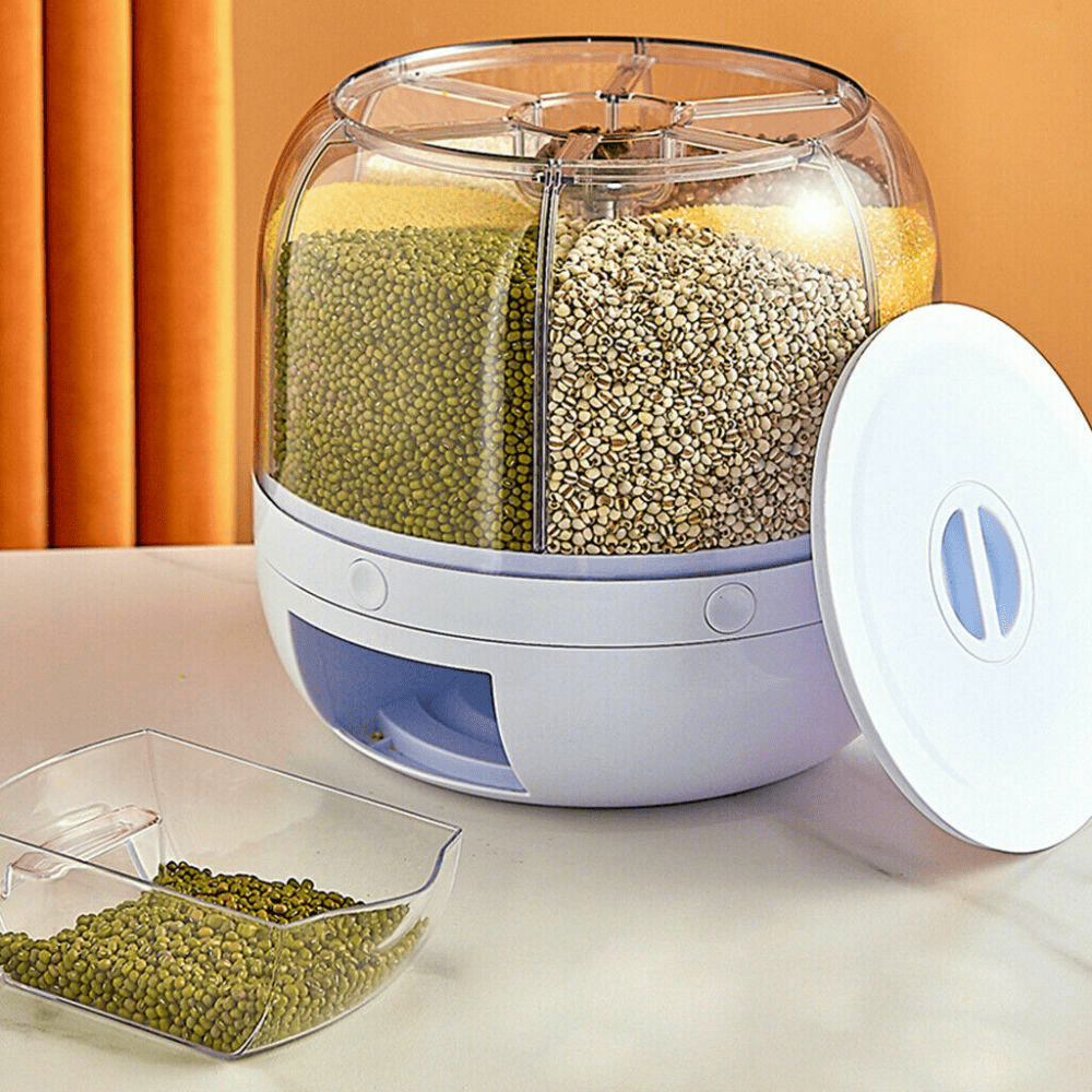Miumaeov 6-Grid Grain Dispenser 360° Rotating Dry Grain Storage ...