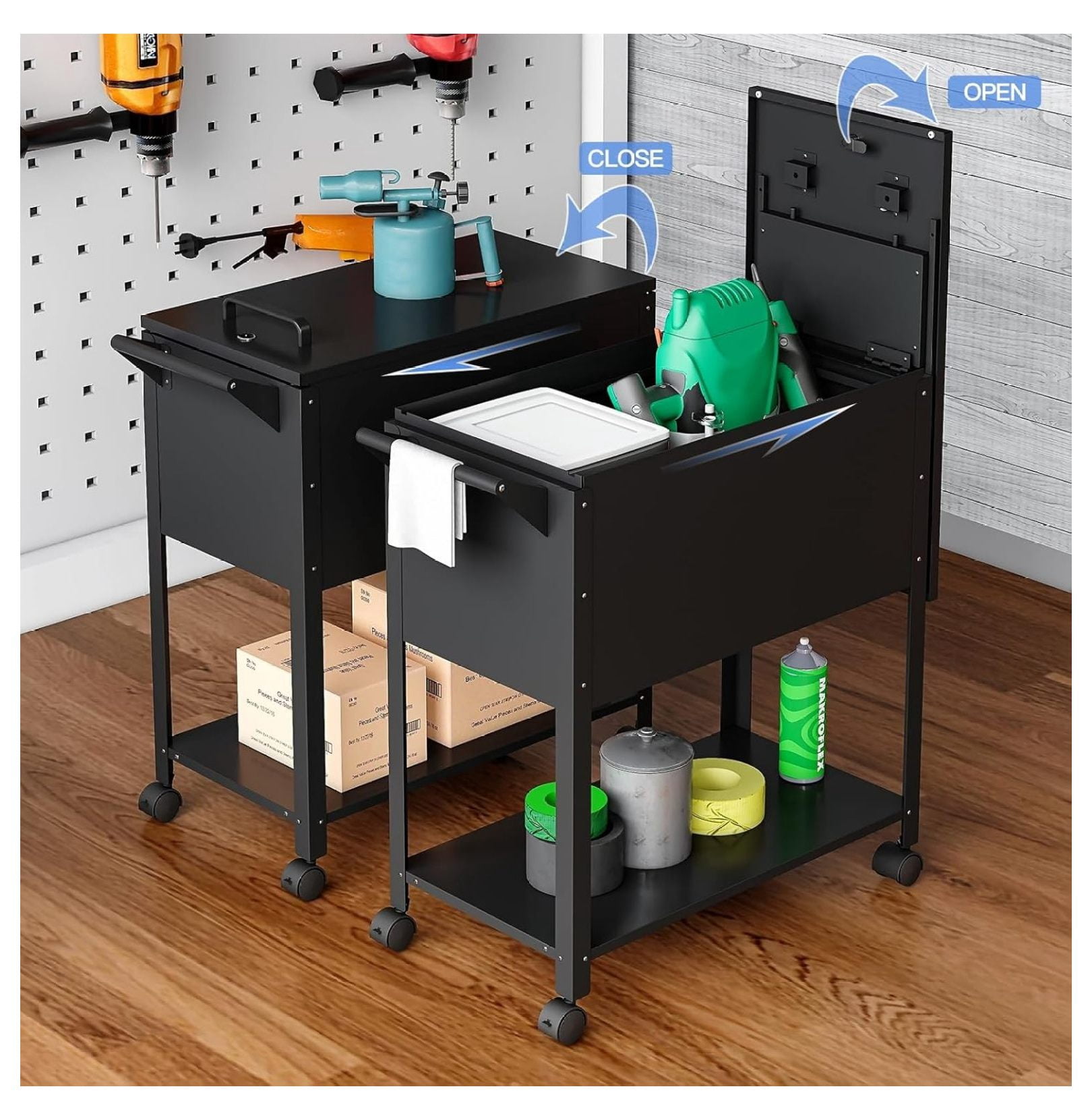 Metal Rolling File Storage Cart with Wheels, Mobile File Cabinet with Lock, Filing Cabinet Organizer for Legal/A4 (Black)