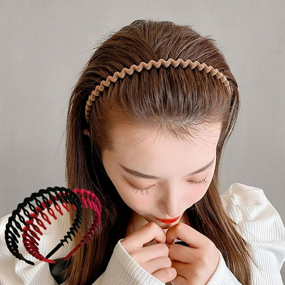opvise Women Headband Wave Shape Teeth Anti-slip Solid Color Elastic Hair-fixed Soft Edge Narrow Daily Hair Hoop Hair Accessory F