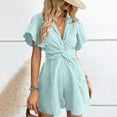 thumbnail image 2 of ZHYou Short Sleeve Jumpsuits for Women Cotton Flowy Loose V Neck Lightweight Casual Summer Short Rompers,Sky Blue,Size S, 2 of 6